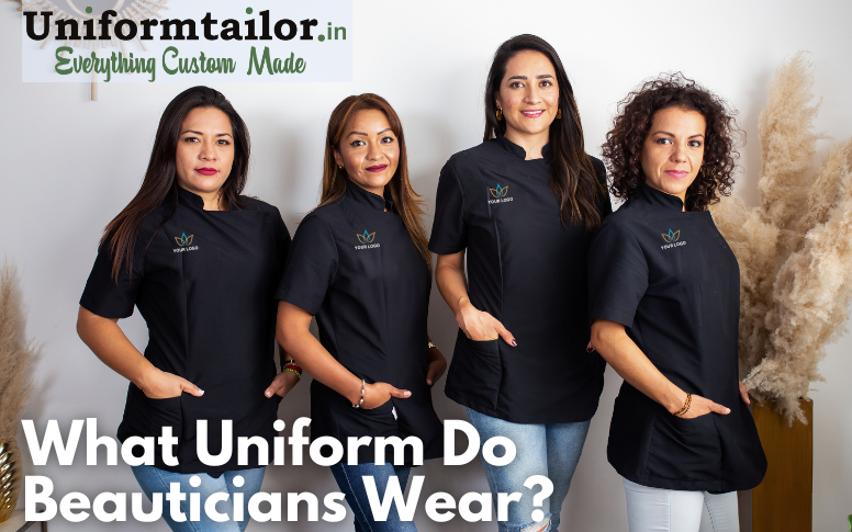 beauticians wearing customized professional uniforms with logo