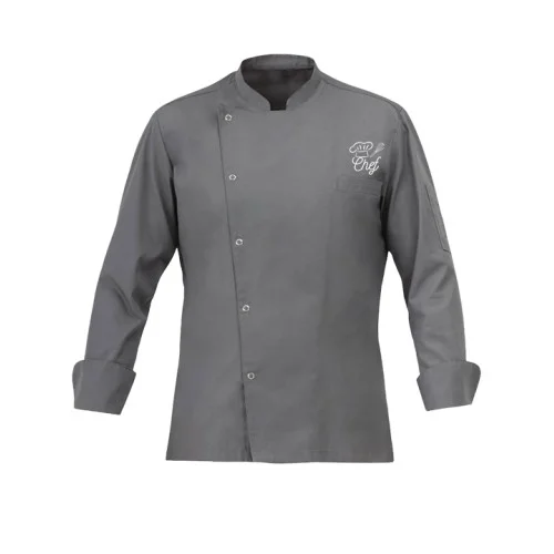 Snap Button Personalized Chef Coat - Grey