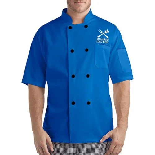 Comfort Fit Short Sleeve Blue Chef Coat