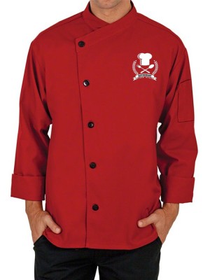 Crimson Red Cross-Collar Chef Coat