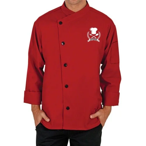 Crimson Red Cross-Collar Chef Coat