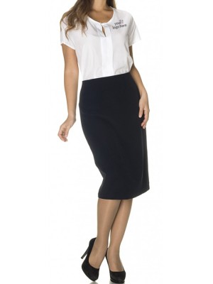 receptionist t-shirt and Blue skirt
