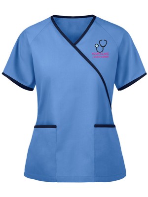 Women's Designer Mock Wrap Scrub Top