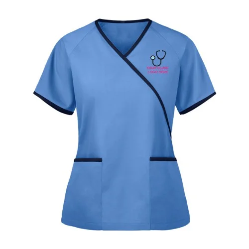 Women's Designer Mock Wrap Scrub Top