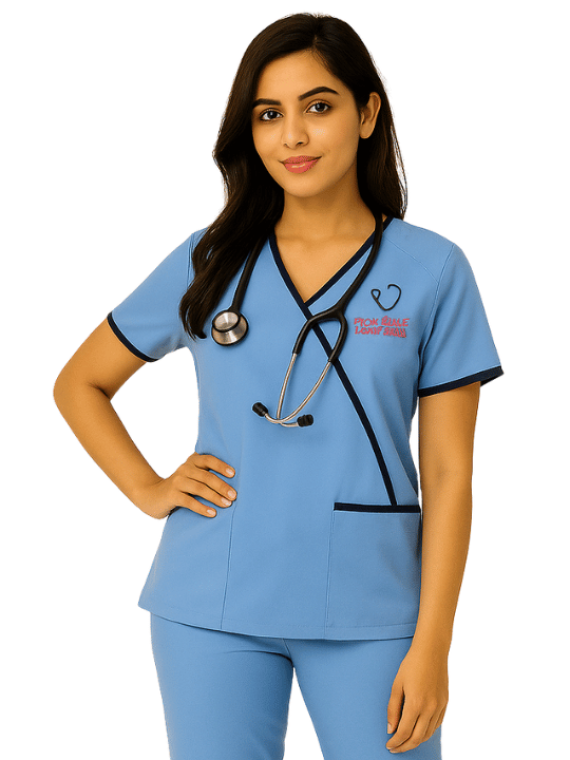 Women's Designer Mock Wrap Scrub Top