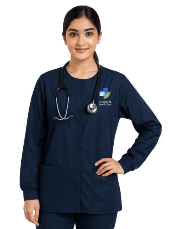 Women's Full Sleeves Jacket Scrub Top