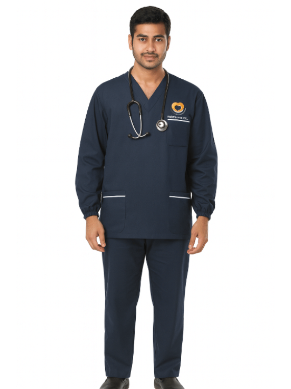 Long Sleeve Three Pockets Unisex Scrub Suit