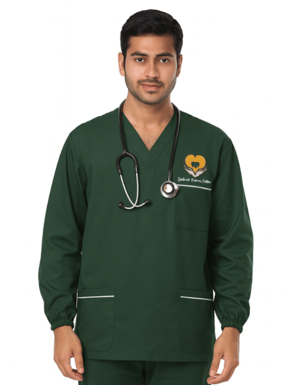 Long Sleeve Three Pockets Unisex Scrub Top