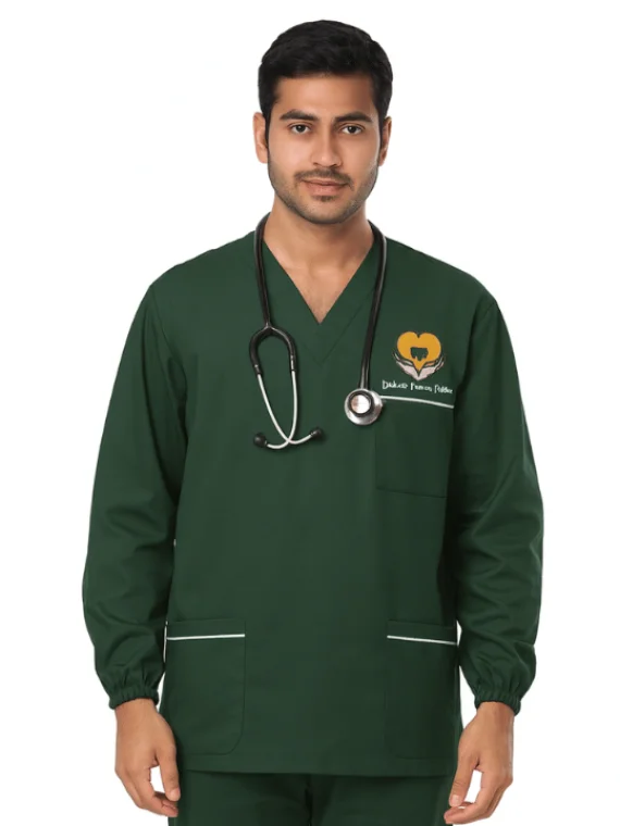 Long Sleeve Three Pockets Unisex Scrub Top