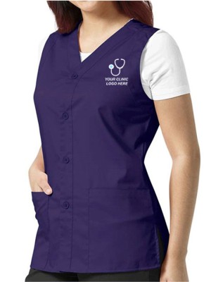 Unisex Button Front Solid Scrub Vest