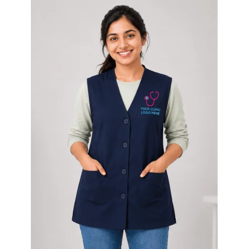 Unisex Button Front Solid Scrub Vest