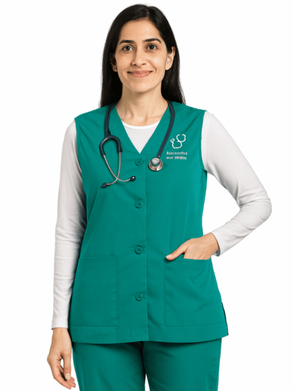 Women button front scrub vest