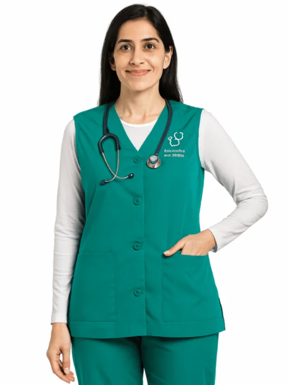 Women button front scrub vest