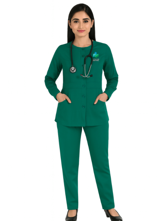 Women's Full Sleeves Button Front Scrub Suit