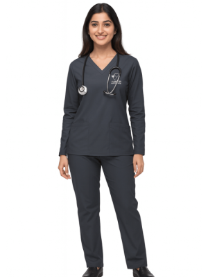 Women's Full Sleeves Mock Wrap Scrub Suit