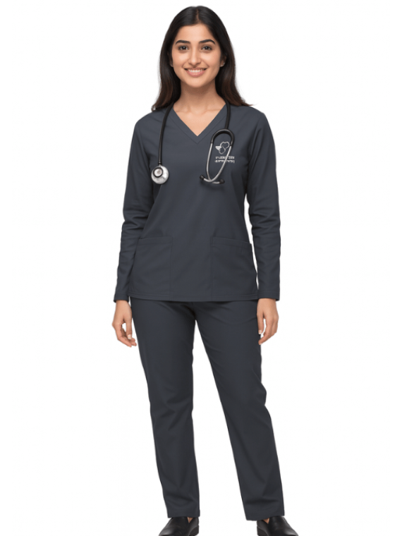 Women's Full Sleeves Mock Wrap Scrub Suit