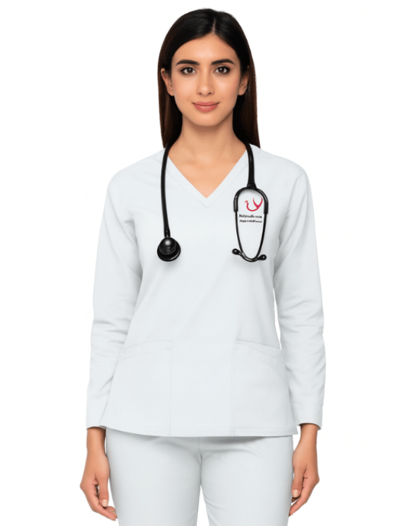 Women's Full Sleeves Mock Wrap Scrub Top