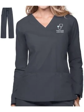 Women's Full Sleeves Mock Wrap Scrub Suit