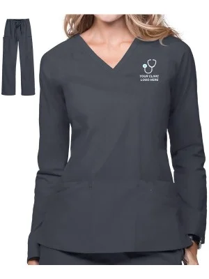 Women's Full Sleeves Mock Wrap Scrub Suit