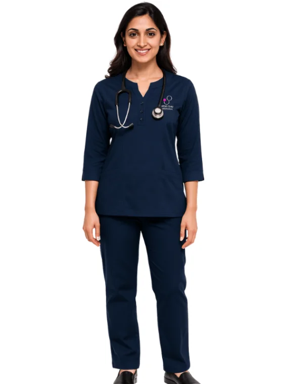 Women's Full Sleeves 3 Button Closure Scrub Suit
