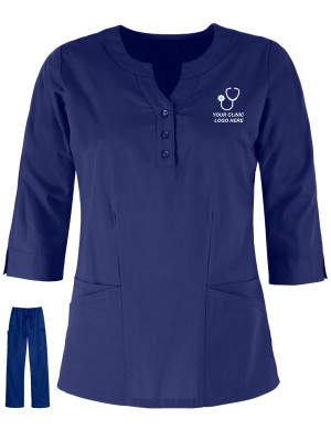 Women's Full Sleeves 3 Button Closure Scrub Suit