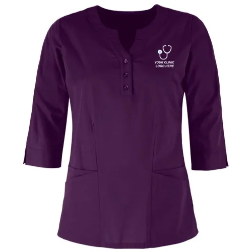 Women's Full Sleeves 3 Button Closure Scrub Top