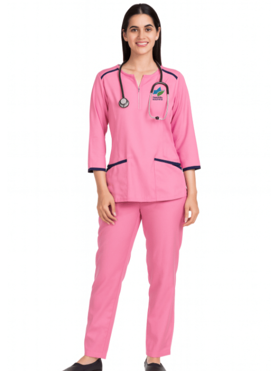 Women's Full Sleeves Zip Front Scrub Suit