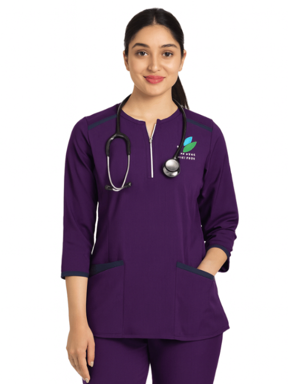 Women's Full Sleeves Zip Front Scrub Top