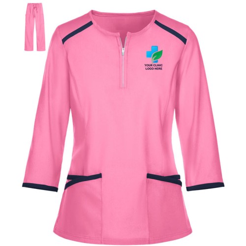 Women's Full Sleeves Zip Front Scrub Suit