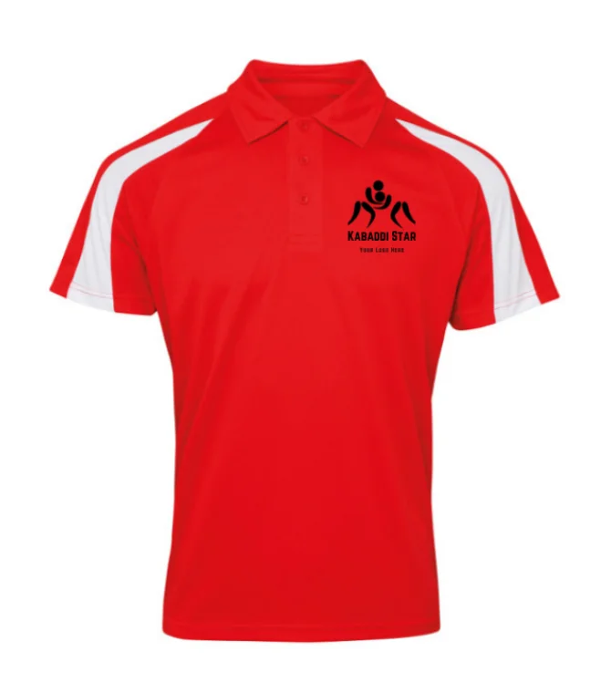 Unisex Polo Shoulder Striped Customized Sports T-Shirt Red Unisex Polo Shoulder Striped Customized Sports T-Shirt Red