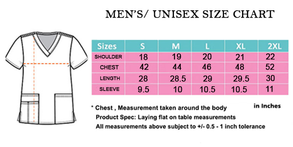 Scrub Size Chart For Men 