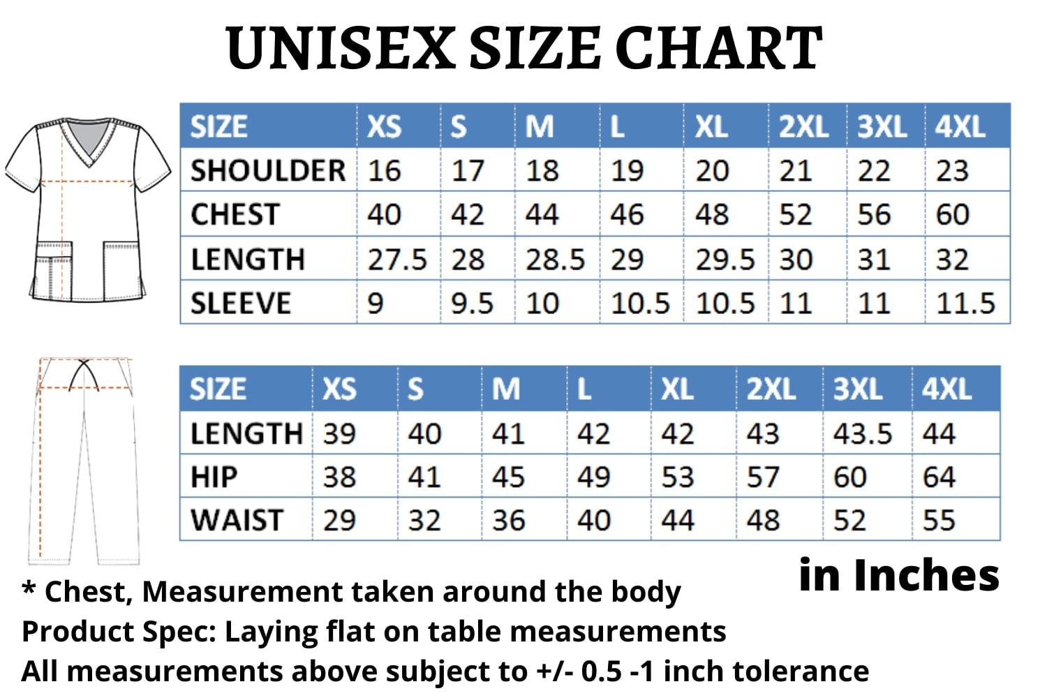 Unisex Size Chart Scrub 